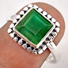 3.28cts solitaire natural green emerald 925 sterling silver ring size 7.5 t87893