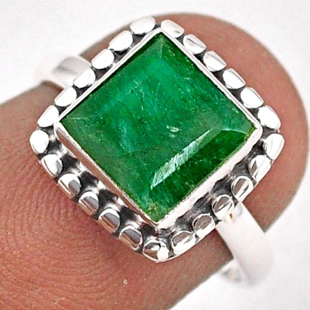 3.29cts solitaire natural green emerald 925 sterling silver ring size 6.5 t87901