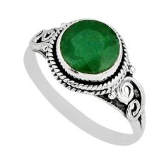 3.21cts solitaire natural green emerald 925 sterling silver ring size 7.5 y77013
