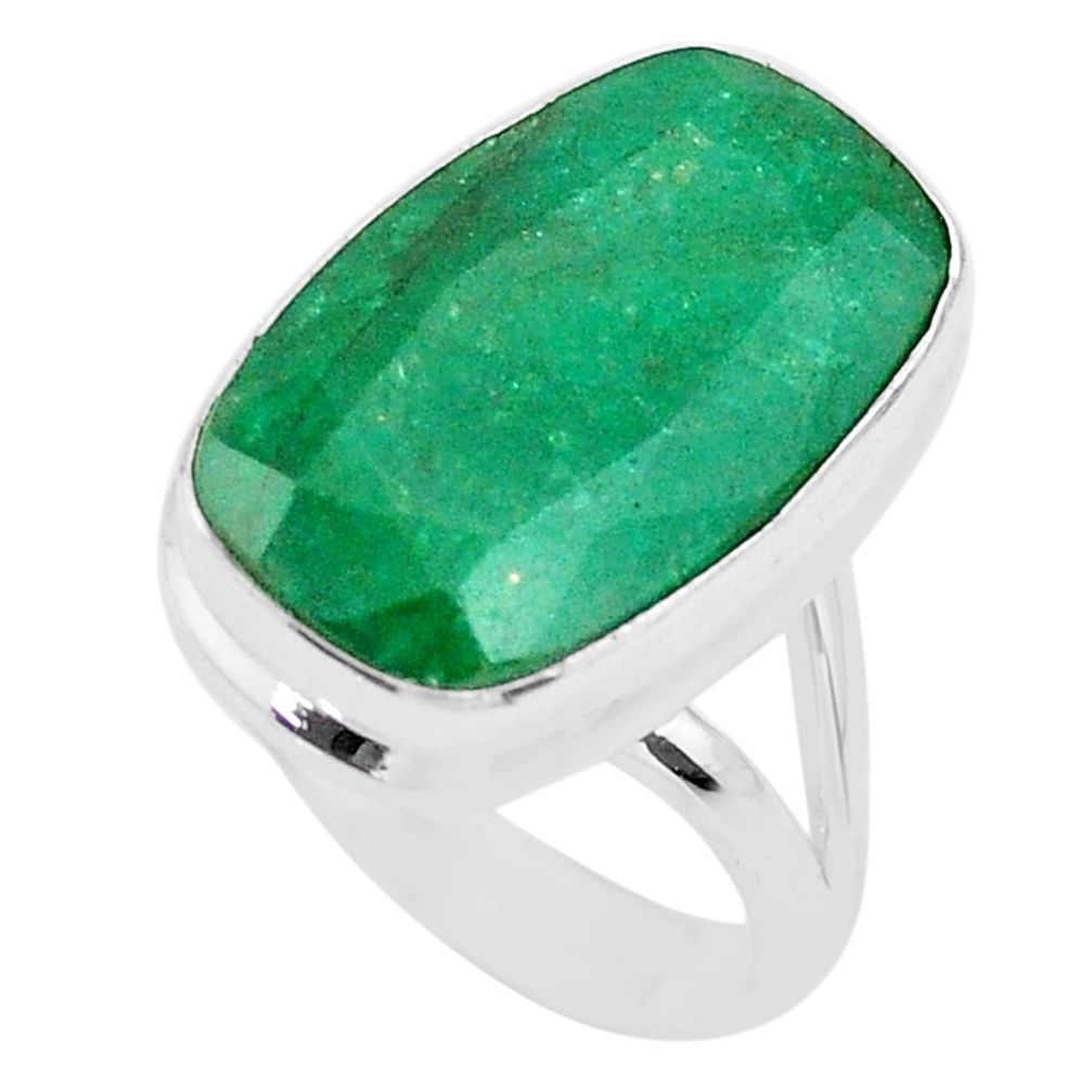 13.79cts solitaire natural green emerald octagan 925 silver ring size 8 t47251