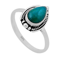 2.11cts solitaire natural green emerald pear sterling silver ring size 8 n47782
