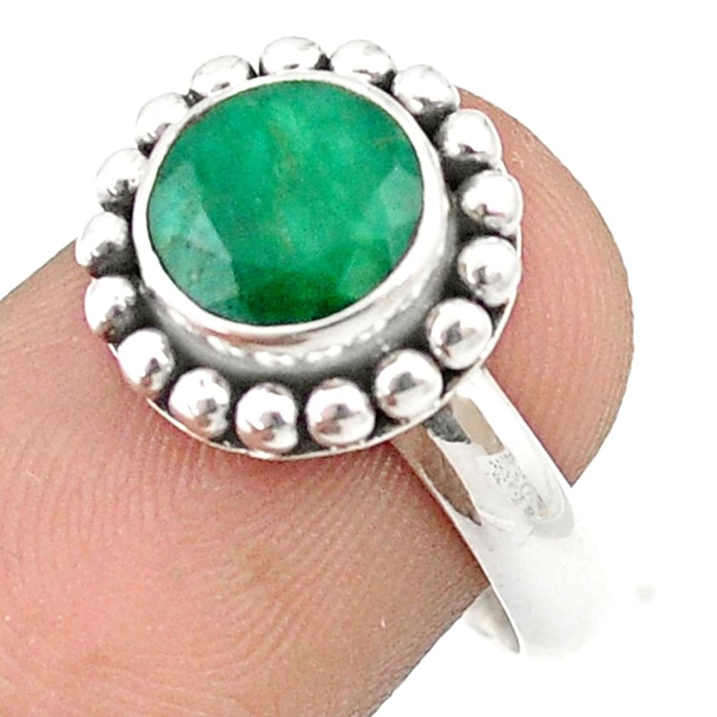 2.86cts solitaire natural green emerald round 925 silver ring size 7 u32293