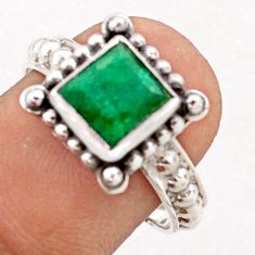 2.67cts solitaire natural green emerald square 925 silver ring size 8 t79843