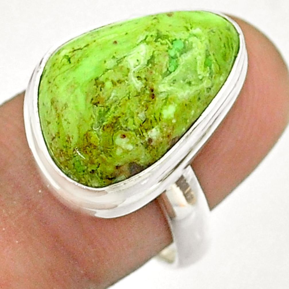 13.27cts solitaire natural green gaspeite 925 silver ring size 7.5 t54711