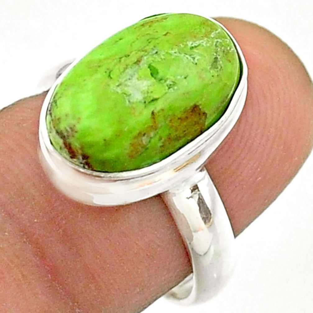 5.80cts solitaire natural green gaspeite 925 sterling silver ring size 7 t54702