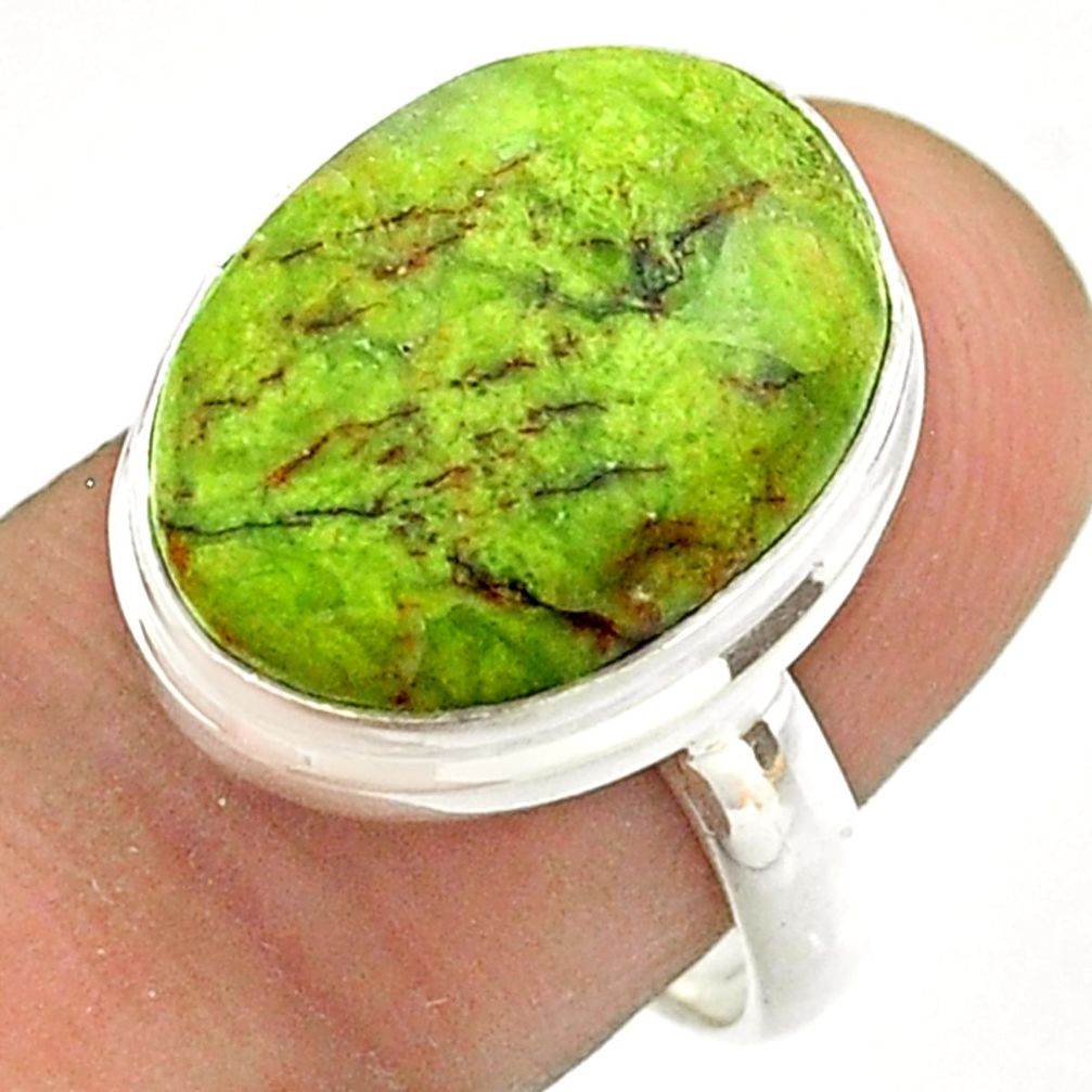 13.66cts solitaire natural green gaspeite 925 sterling silver ring size 8 t54712