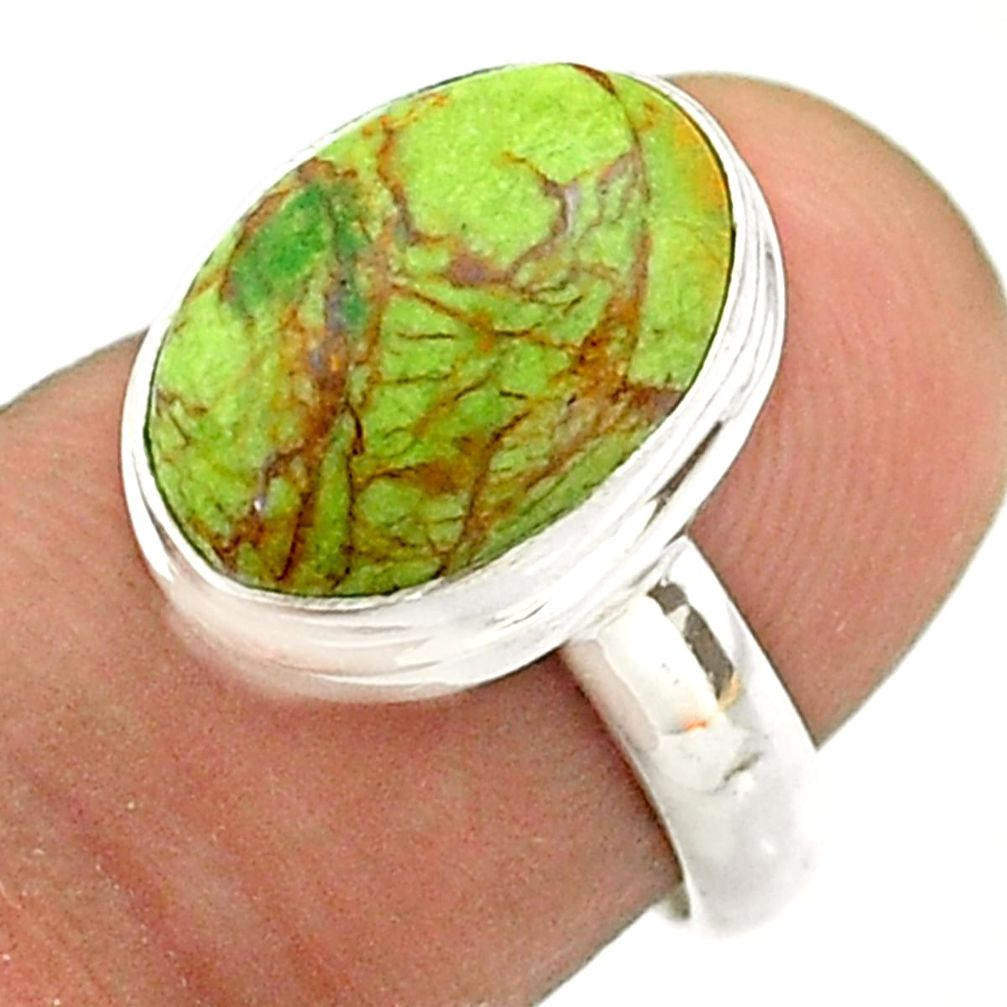 5.36cts solitaire natural green gaspeite oval 925 silver ring size 6.5 t54707