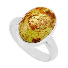 6.39cts solitaire natural green gaspeite oval 925 silver ring size 6.5 y87311