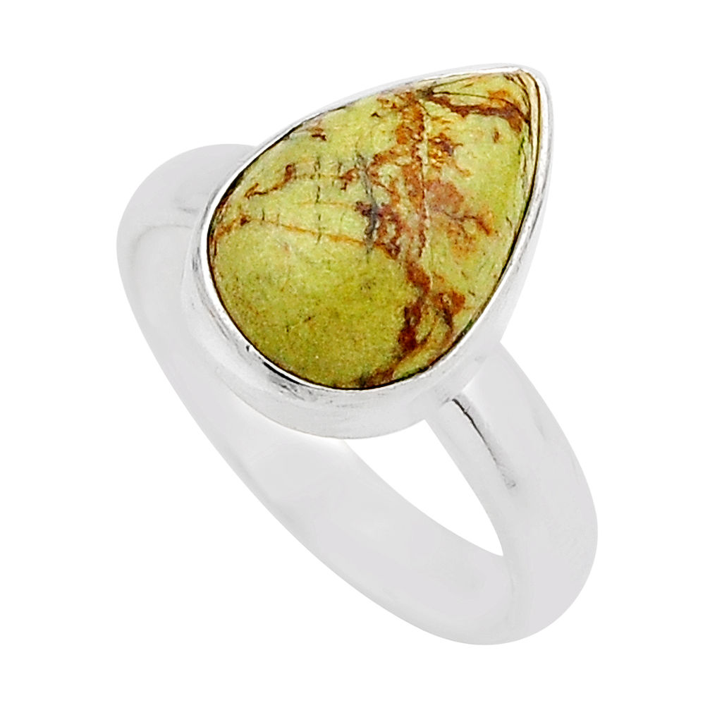 4.63cts solitaire natural green gaspeite pear 925 silver ring size 6.5 y87314