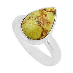 4.63cts solitaire natural green gaspeite pear 925 silver ring size 6.5 y87314