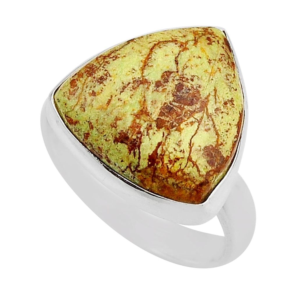 10.39cts solitaire natural green gaspeite trillion silver ring size 8.5 y87318