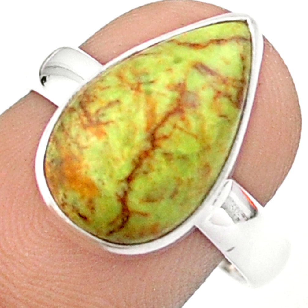 5.63cts solitaire natural green Gaspeite 925 sterling silver ring size 7.5 u12499