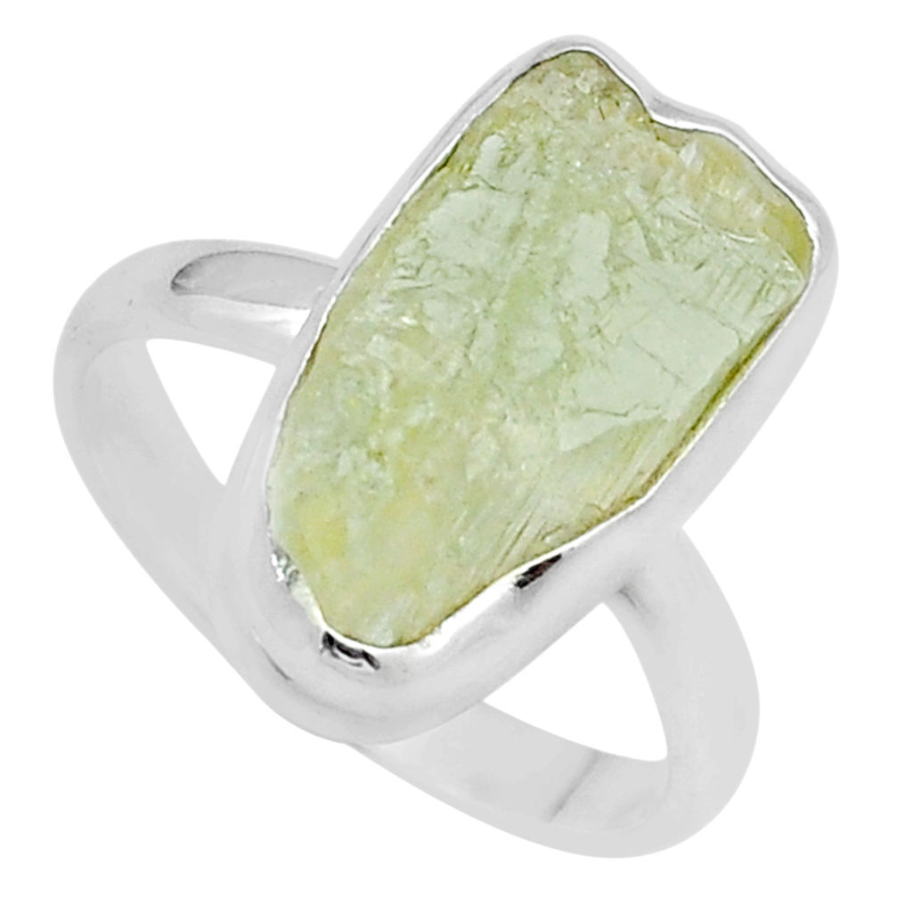 10.25cts solitaire natural green hiddenite rough 925 silver ring size 10 u61855