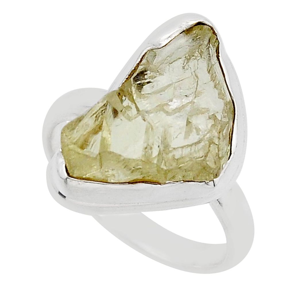 11.55cts solitaire natural green hiddenite rough 925 silver ring size 8 y90392