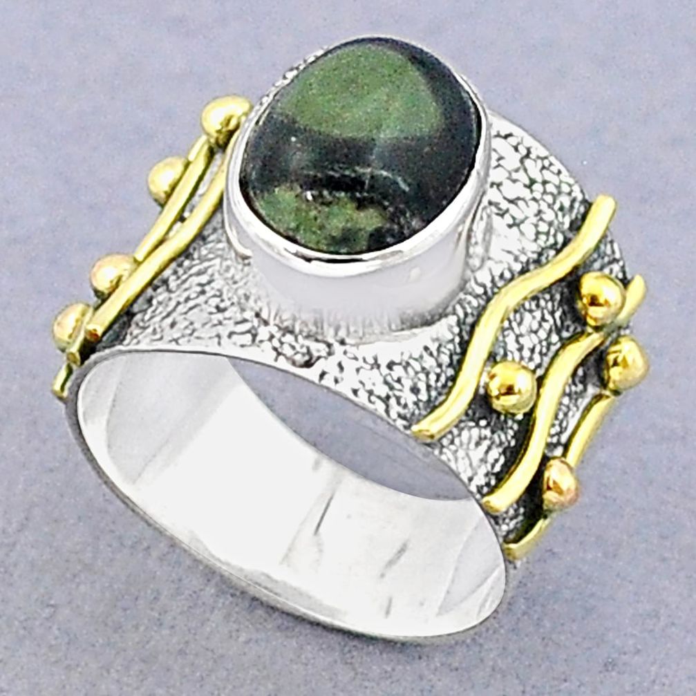 4.46cts solitaire natural green kambaba jasper silver band ring size 9 u29584