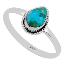 1.47cts solitaire natural green  turquoise pear silver ring size 8 n3428