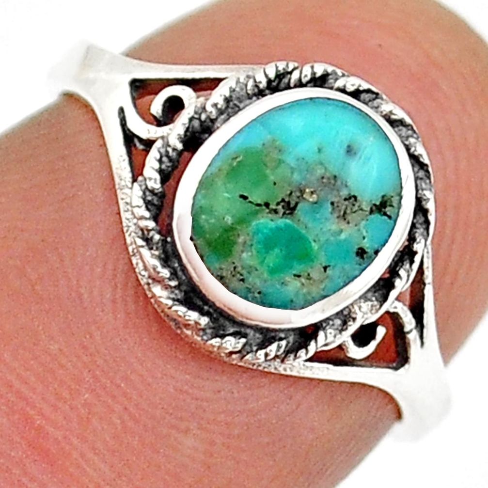 0.98cts solitaire natural green kingman turquoise silver ring size 4.5 c29340