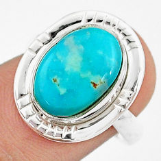 4.98cts solitaire natural green kingman turquoise silver cocktail ring size 7.5 u28293