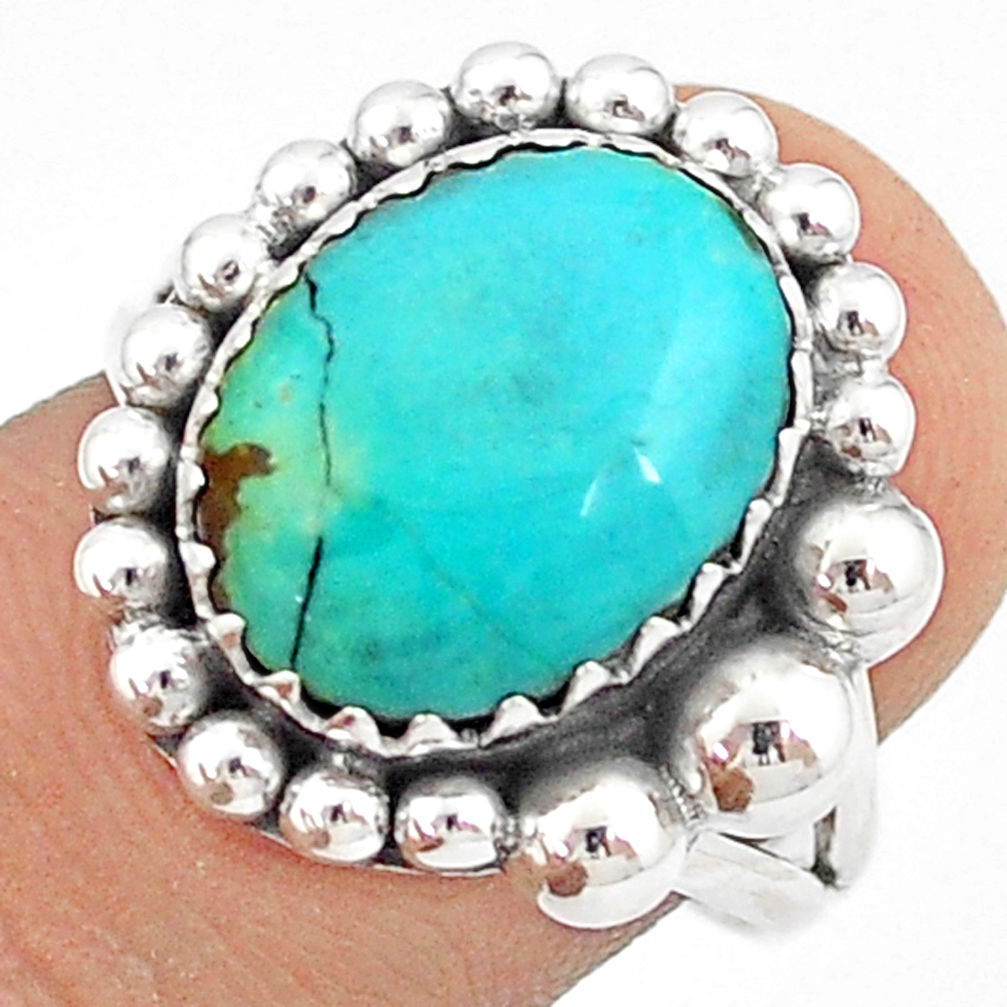 5.31cts solitaire natural green kingman turquoise silver ring size 7.5 u28361