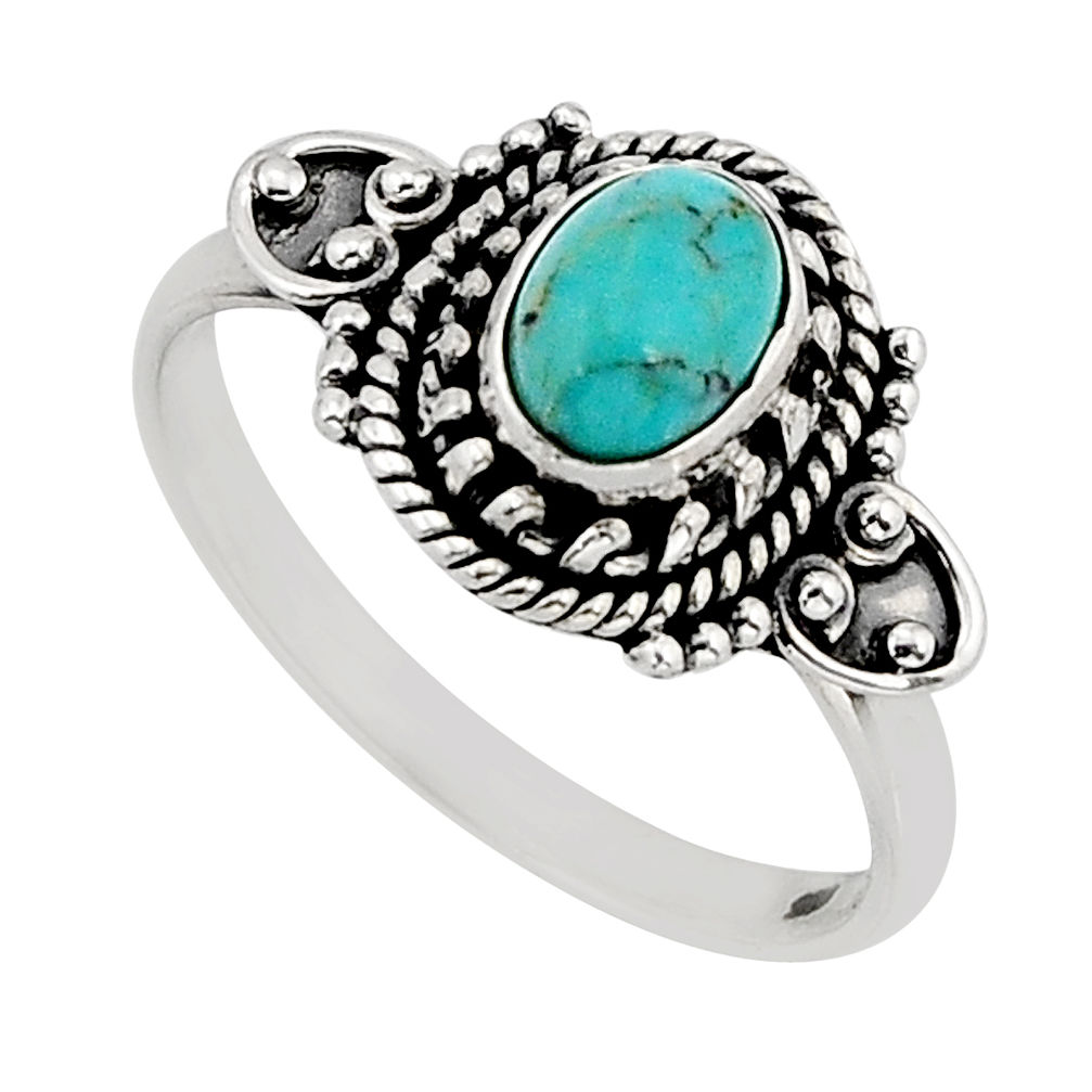 1.39cts solitaire natural green kingman turquoise silver ring size 8.5 y76306