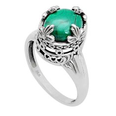 4.19cts solitaire natural green malachite 925 silver flower ring size 8 u70923