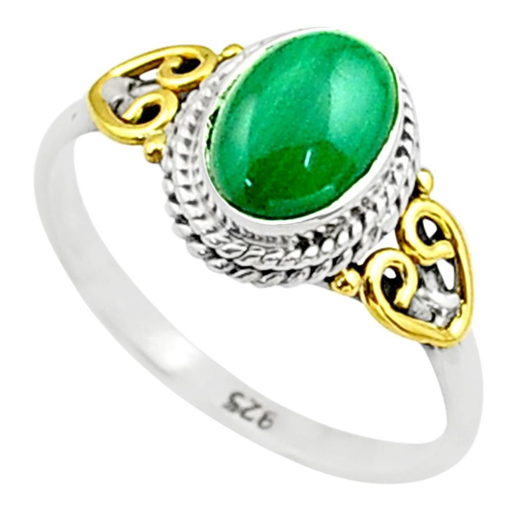 2.11cts solitaire natural green malachite 925 silver gold ring size 7.5 t71789