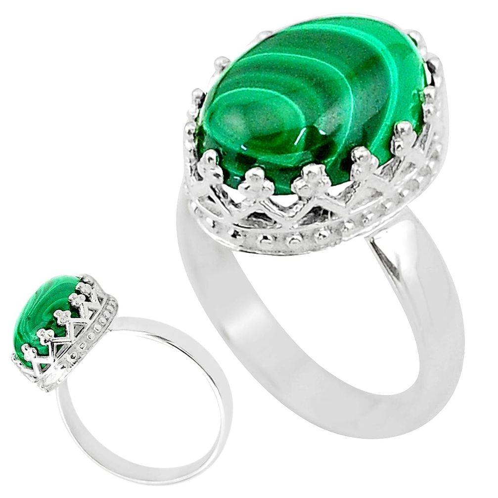 6.80cts solitaire natural green malachite 925 silver ring size 7 t20352