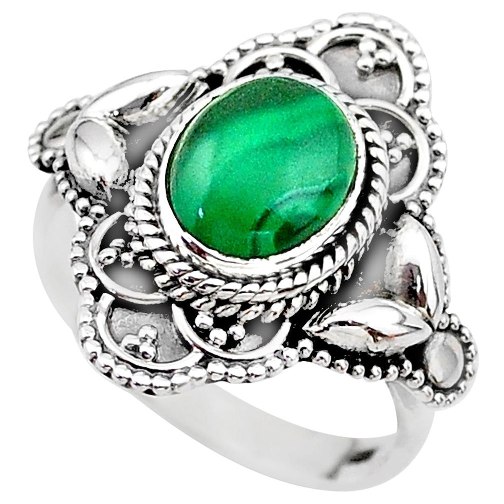 2.10cts solitaire natural green malachite 925 silver ring size 8 t20029