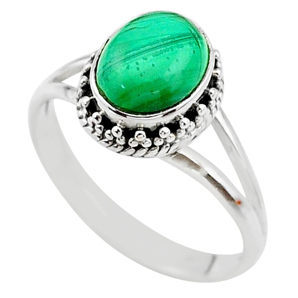 3.20cts solitaire natural green malachite 925 silver ring size 8 t20047