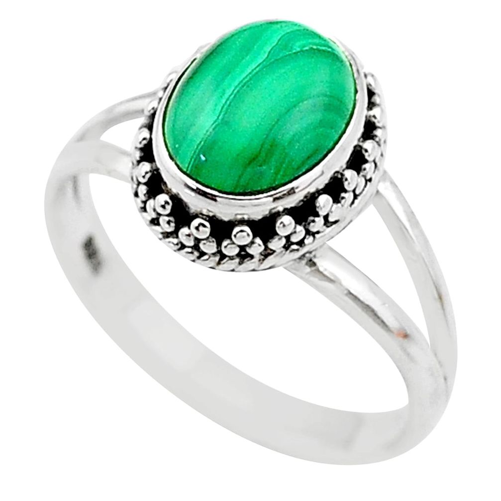 1.97cts solitaire natural green malachite 925 silver ring size 6.5 t20046
