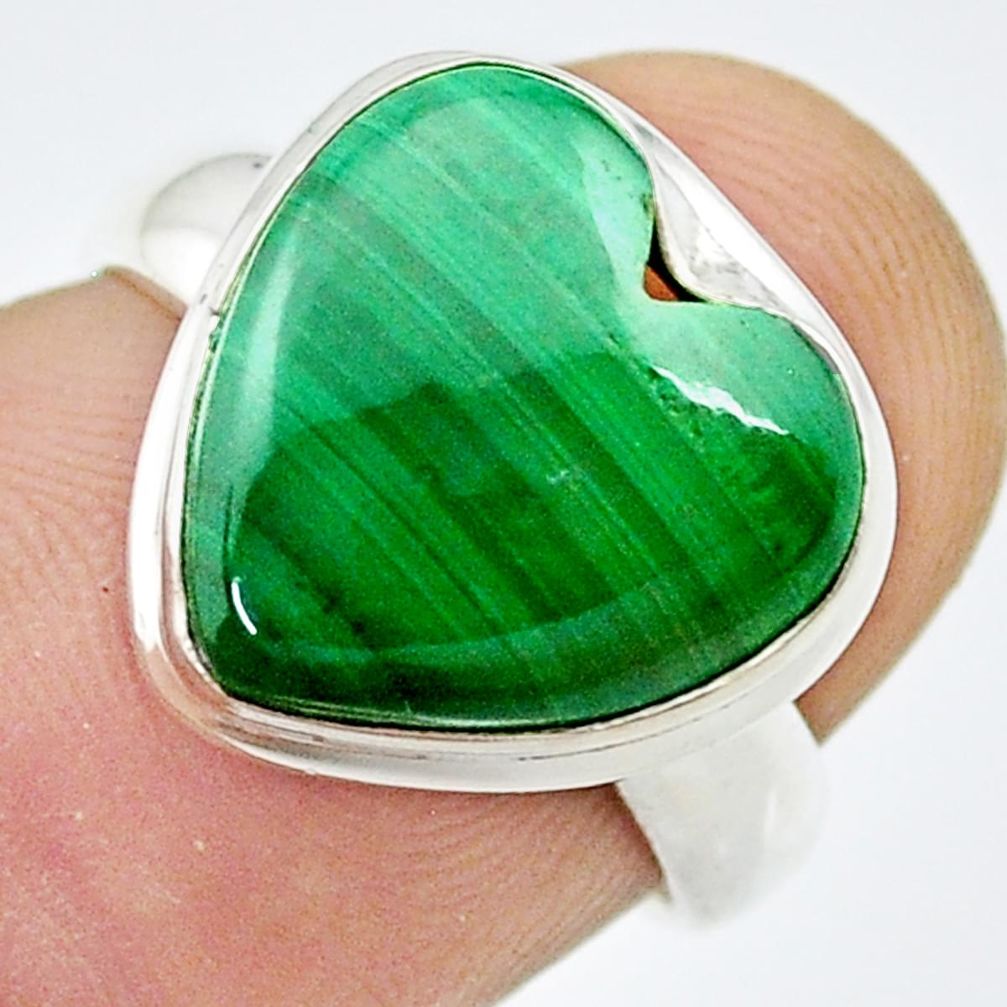 9.63cts solitaire natural green malachite heart 925 silver cocktail ring size 6 u43976