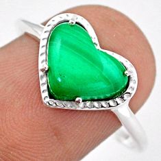 3.50cts solitaire natural green malachite heart 925 silver ring size 9.5 u5647