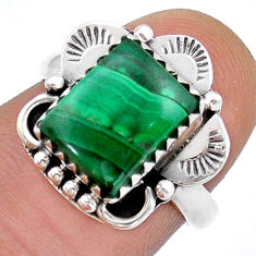 4.06cts solitaire natural green malachite octagan silver ring size 6.5 u90633