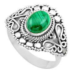 3.02cts solitaire natural green malachite oval 925 silver ring size 8 t20230