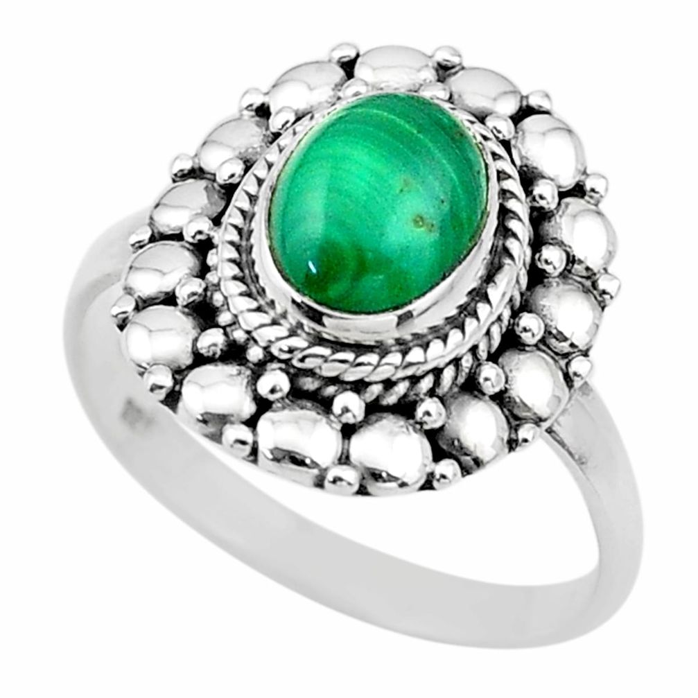 2.08cts solitaire natural green malachite oval 925 silver ring size 8.5 t20066