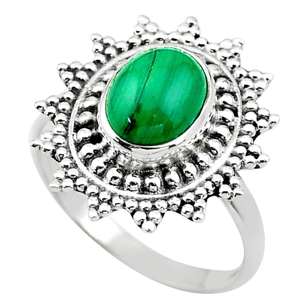 3.19cts solitaire natural green malachite oval 925 silver ring size 8.5 t20247