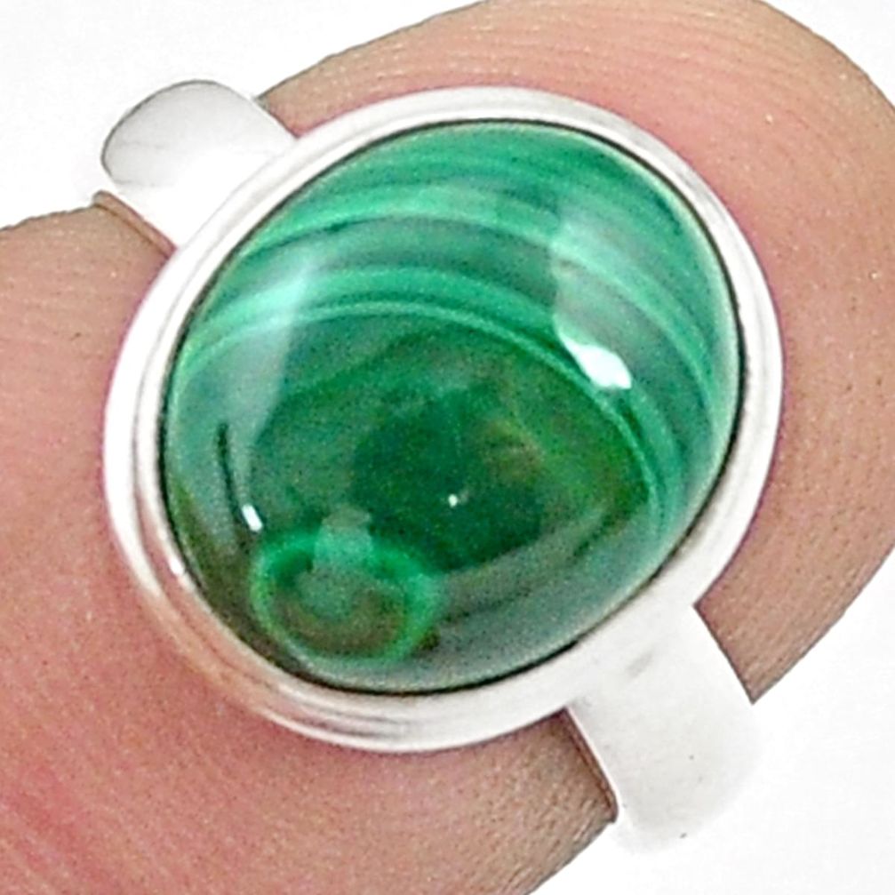 5.02cts solitaire natural green malachite oval 925 silver ring size 5.5 u47542