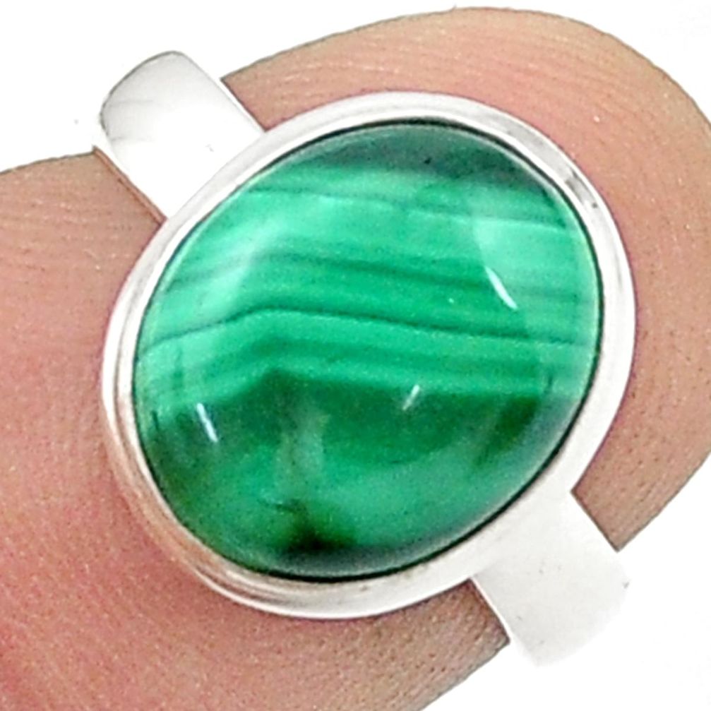 4.97cts solitaire natural green malachite oval 925 silver ring size 5.5 u47549