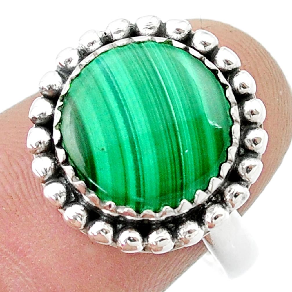 6.09cts solitaire natural green malachite round 925 silver ring size 8 u39357