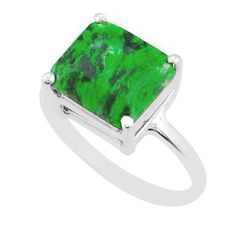 3.72cts solitaire natural green maw sit sit octagan silver ring size 6 y25561