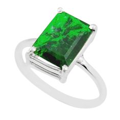 4.30cts solitaire natural green maw sit sit octagan silver ring size 8.5 y25568