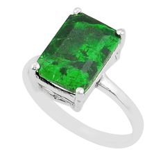 3.72cts solitaire natural green maw sit sit octagan silver ring size 5.5 y25571
