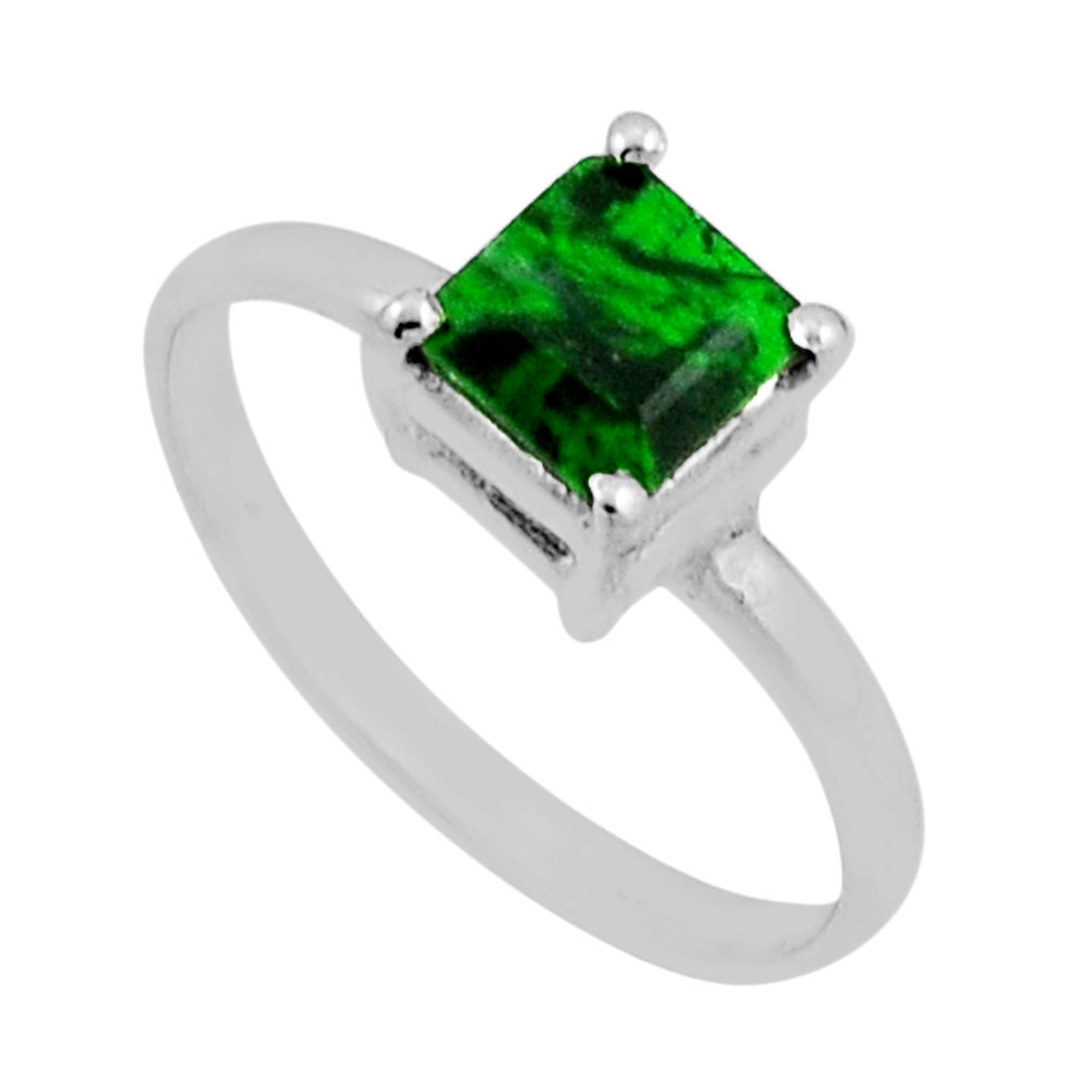 2.24cts solitaire natural green maw sit sit sqaure silver ring size 7.5 n21196