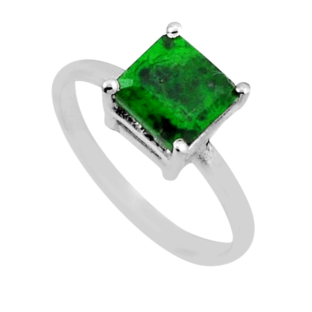 2.44cts solitaire natural green maw sit sit sqaure silver ring size 6.5 n21198