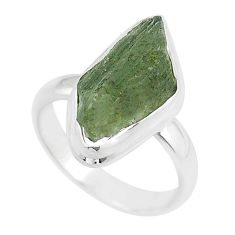 Clearance Sale- 5.23cts solitaire natural green moldavite fancy 925 silver ring size 7 u60153