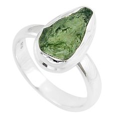 Clearance Sale- 4.76cts solitaire natural green moldavite fancy 925 silver ring size 7 u60184
