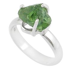 Clearance Sale- 4.47cts solitaire natural green moldavite fancy 925 silver ring size 7 u60265