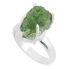 Clearance Sale- 4.49cts solitaire natural green moldavite fancy 925 silver ring size 7 u60277