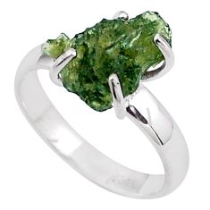 4.89cts solitaire natural green moldavite fancy 925 silver ring size 8 t87118