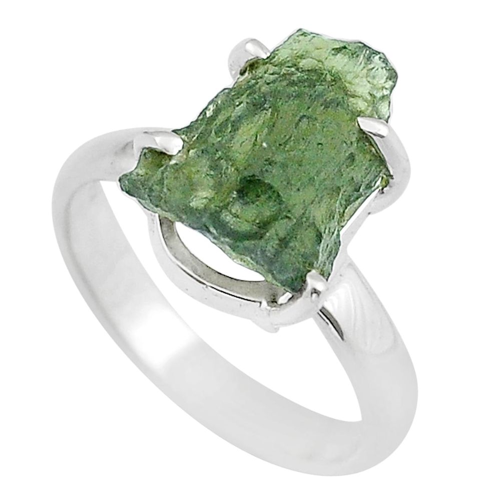 4.82cts solitaire natural green moldavite fancy 925 silver ring size 8 u60234